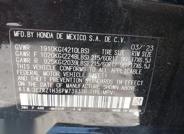 3CZRZ1H36PM739330 2023 2023 Honda HR-V- 2Wd Lx 9