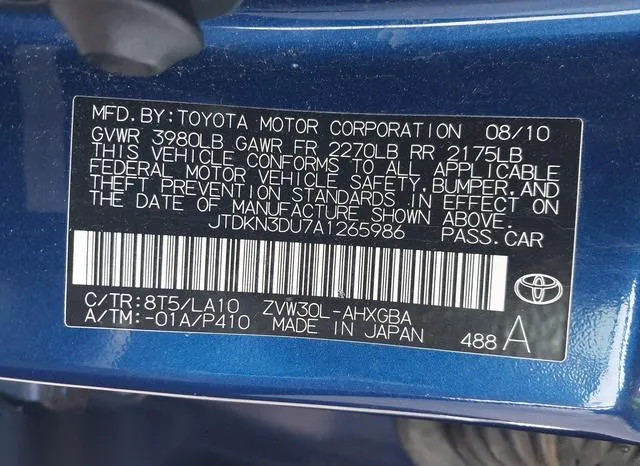 JTDKN3DU7A1265986 2010 2010 Toyota Prius- V 9