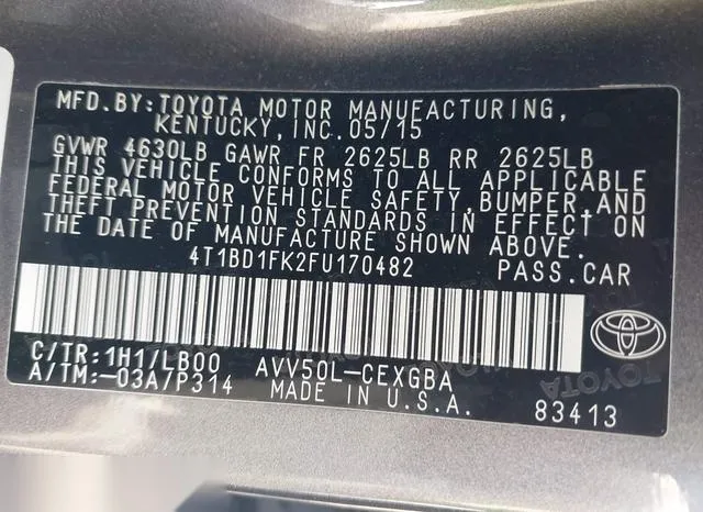 4T1BD1FK2FU170482 2015 2015 Toyota Camry- Hybrid Xle 9