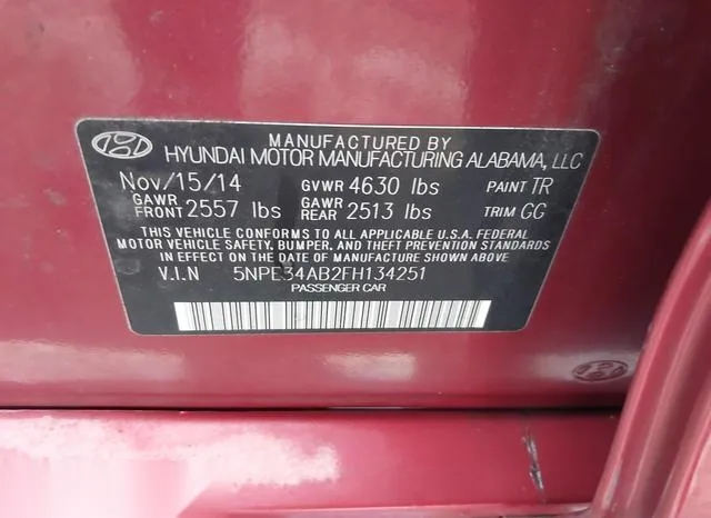 5NPE34AB2FH134251 2015 2015 Hyundai Sonata- Limited 2-0T 9