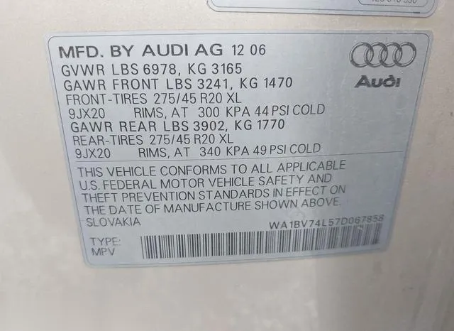 WA1BV74L57D067858 2007 2007 Audi Q7- 4-2 Premium 9