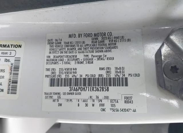 3FA6P0H71ER362858 2014 2014 Ford Fusion- SE 9