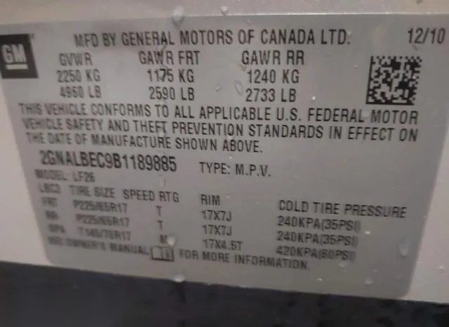 2GNALBEC9B1189885 2011 2011 Chevrolet Equinox- LS 9