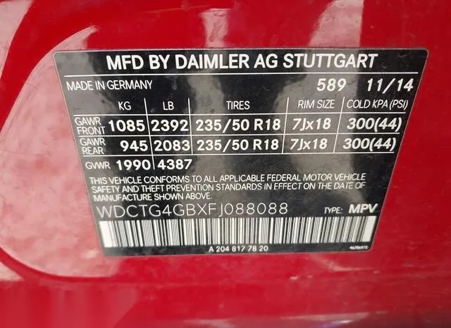 WDCTG4GBXFJ088088 2015 2015 Mercedes-Benz GLA 250- 4Matic 9