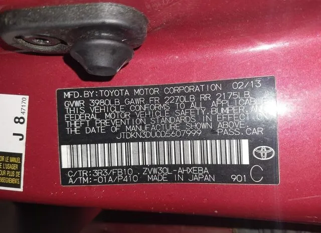 JTDKN3DU0D5607999 2013 2013 Toyota Prius- Three 9