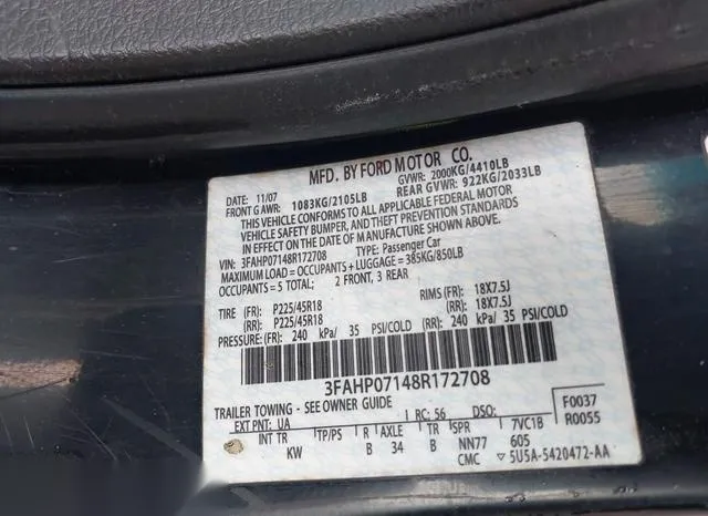 3FAHP07148R172708 2008 2008 Ford Fusion- SE 9