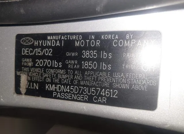 KMHDN45D73U574612 2003 2003 Hyundai Elantra- Gls/Gt 9