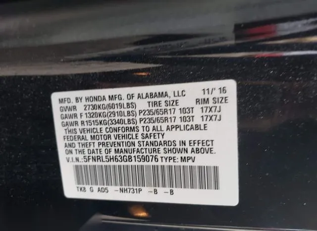 5FNRL5H63GB159076 2016 2016 Honda Odyssey- Ex-L 9