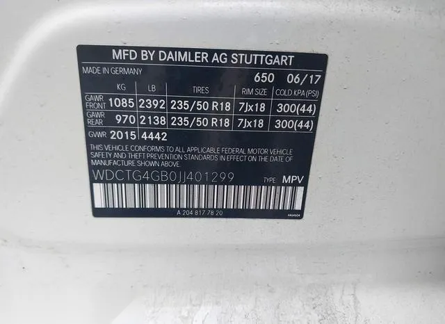 WDCTG4GB0JJ401299 2018 2018 Mercedes-Benz GLA 250- 4Matic 9