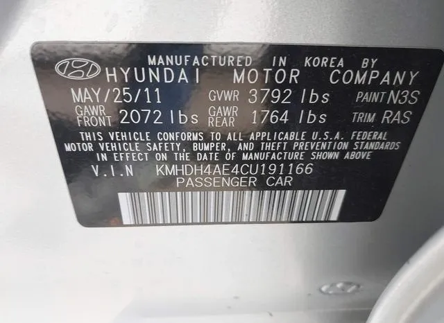 KMHDH4AE4CU191166 2012 2012 Hyundai Elantra- Gls -ulsan Plant- 9