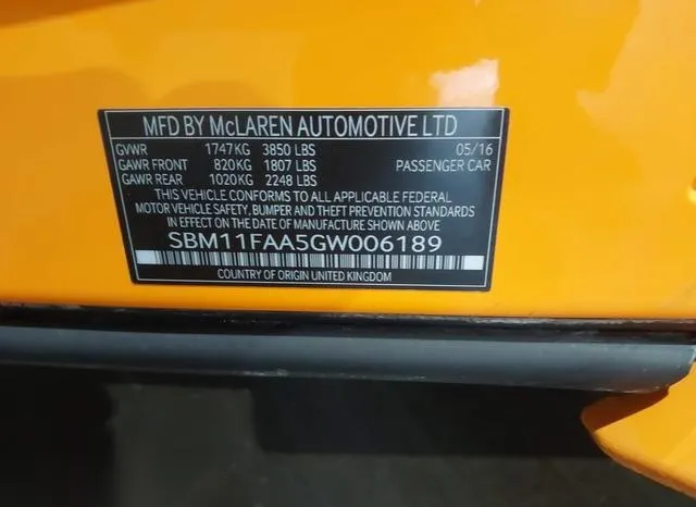 SBM11FAA5GW006189 2016 2016 Mclaren 650S 9