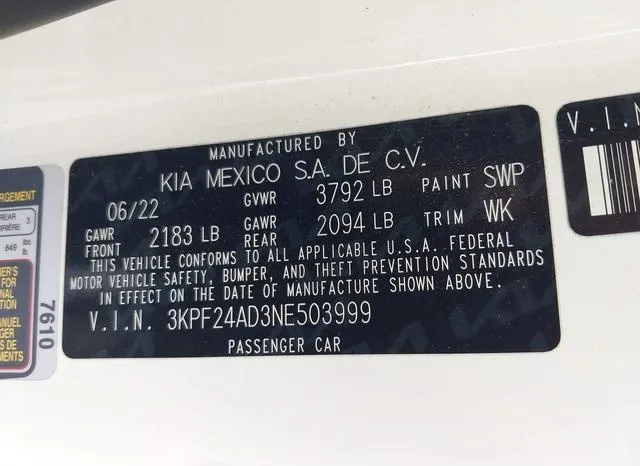 3KPF24AD3NE503999 2022 2022 KIA Forte- Lxs 9