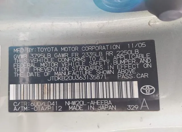 JTDKB20U363135871 2006 2006 Toyota Prius 9