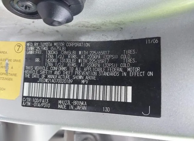 JTEDW21A070020189 2007 2007 Toyota Highlander- Hybrid V6 9