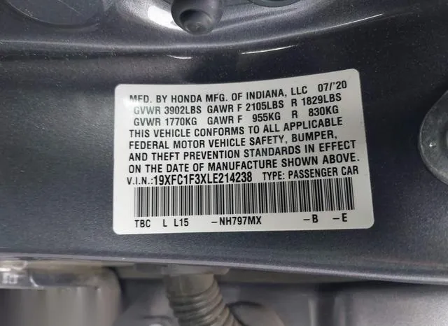 19XFC1F3XLE214238 2020 2020 Honda Civic- EX 9