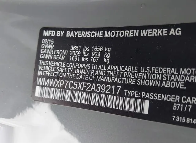 WMWXP7C5XF2A39217 2015 2015 Mini Hardtop- Cooper S 9