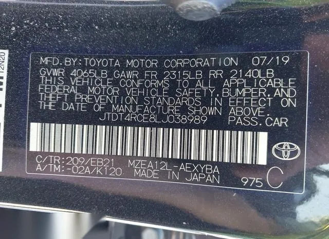 JTDT4RCE8LJ038989 2020 2020 Toyota Corolla- Xse 9