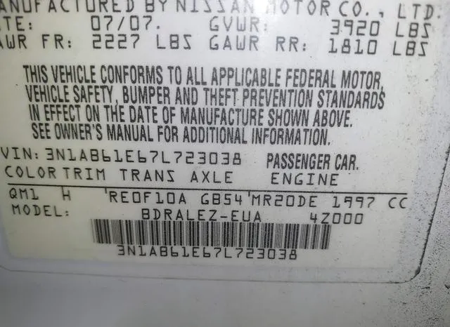 3N1AB61E67L723038 2007 2007 Nissan Sentra- 2-0S 9