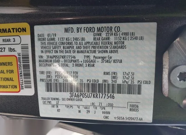 3FA6P0SU7KR177546 2019 2019 Ford Fusion- Energi Titanium 9