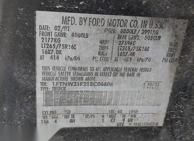 1FTNW21F21EC06606 2001 2001 Ford F-250 9