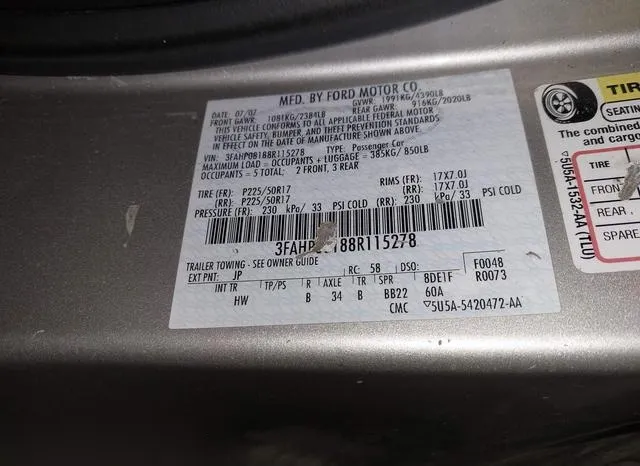 3FAHP08188R115278 2008 2008 Ford Fusion- Sel 9