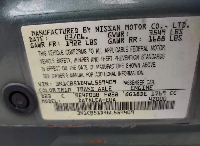 3N1CB51D46L559409 2006 2006 Nissan Sentra- 1-8S 9