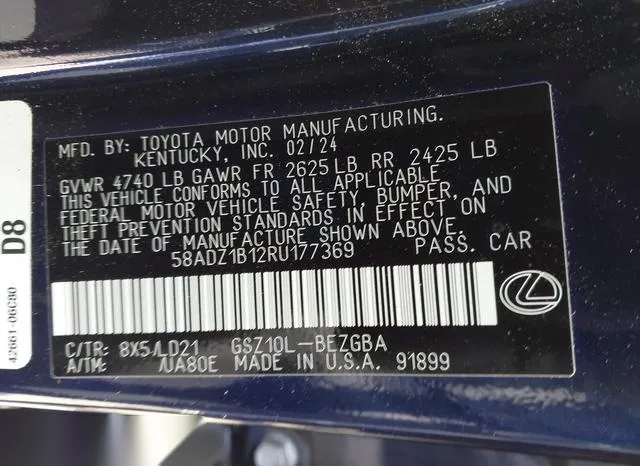 58ADZ1B12RU177369 2024 2024 Lexus ES- 350 9