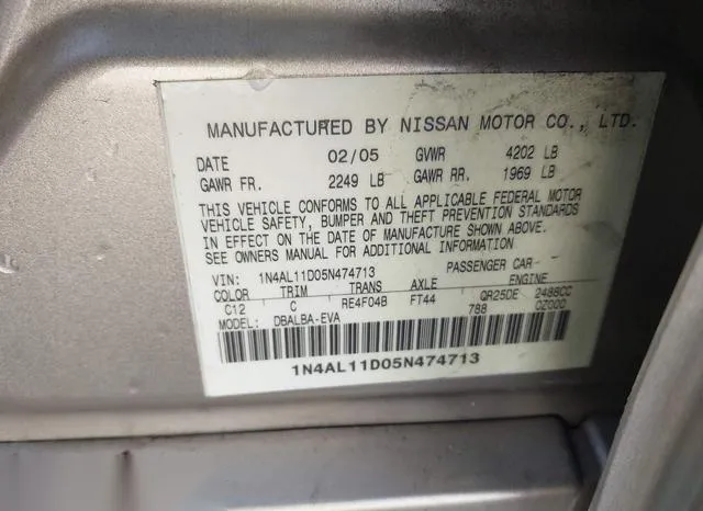 1N4AL11D05N474713 2005 2005 Nissan Altima- 2-5 S 9