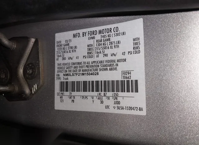 NM0LS7F21M1504028 2021 2021 Ford Transit- Connect Xlt Cargo 9