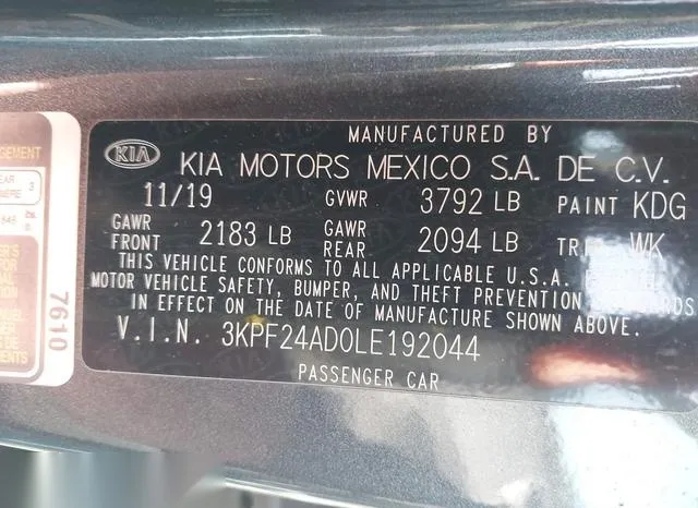 3KPF24AD0LE192044 2020 2020 KIA Forte- Lxs 9