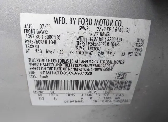 1FMHK7D85CGA07328 2012 2012 Ford Explorer- Xlt 9