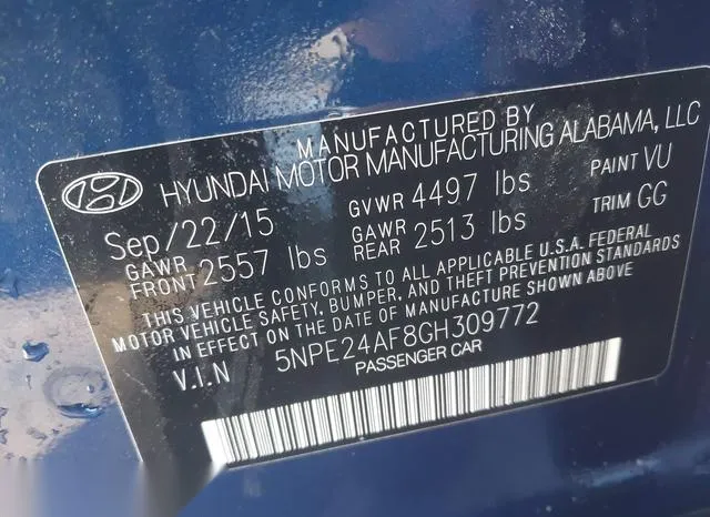 5NPE24AF8GH309772 2016 2016 Hyundai Sonata- SE 9