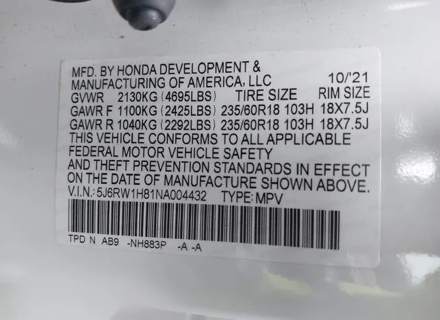 5J6RW1H81NA004432 2022 2022 Honda CR-V- 2Wd Ex-L 9