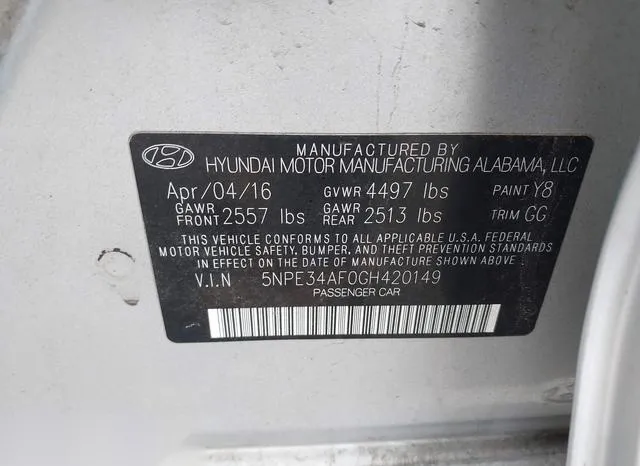 5NPE34AF0GH420149 2016 2016 Hyundai Sonata- Sport/Limited 9