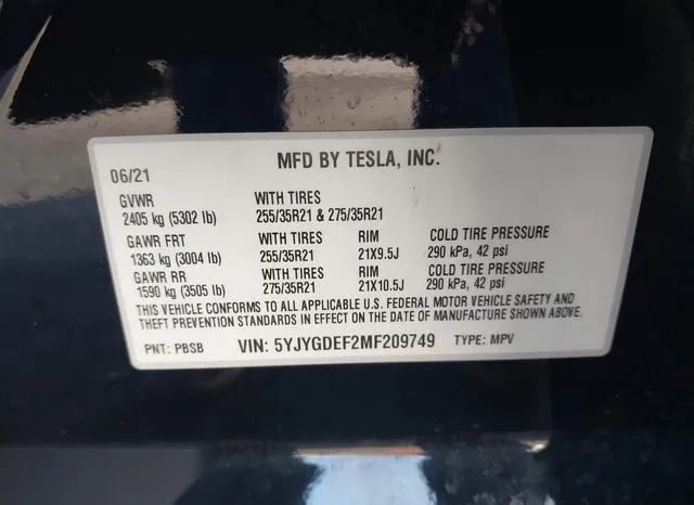 5YJYGDEF2MF209749 2021 2021 Tesla Model Y- Performance Dual 9