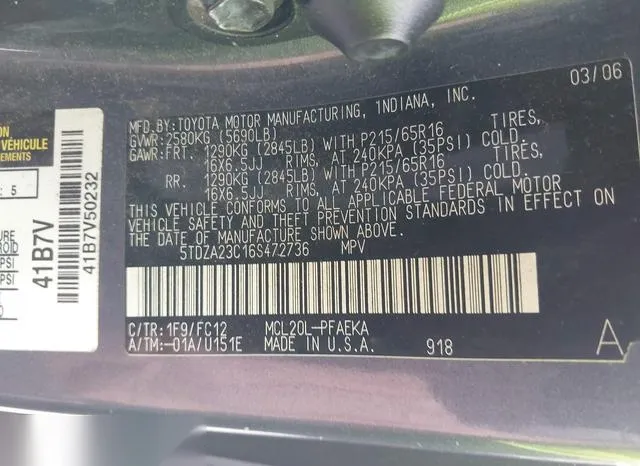 5TDZA23C16S472736 2006 2006 Toyota Sienna- LE 9