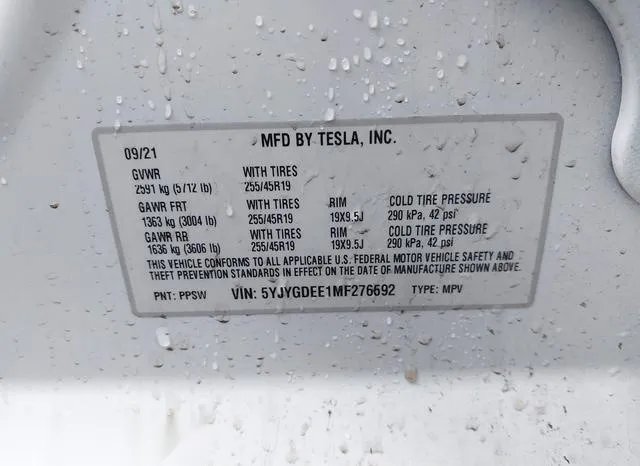 5YJYGDEE1MF276592 2021 2021 Tesla Model Y- Long Range Dual 9