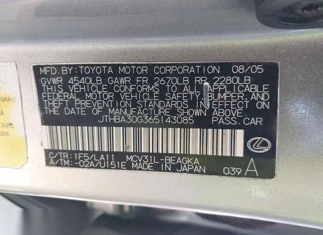 JTHBA30G365143085 2006 2006 Lexus ES- 330 9