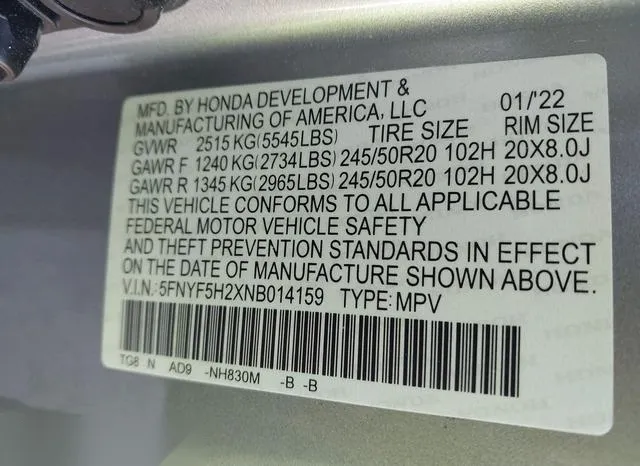 5FNYF5H2XNB014159 2022 2022 Honda Pilot- 2Wd Special Edition 9