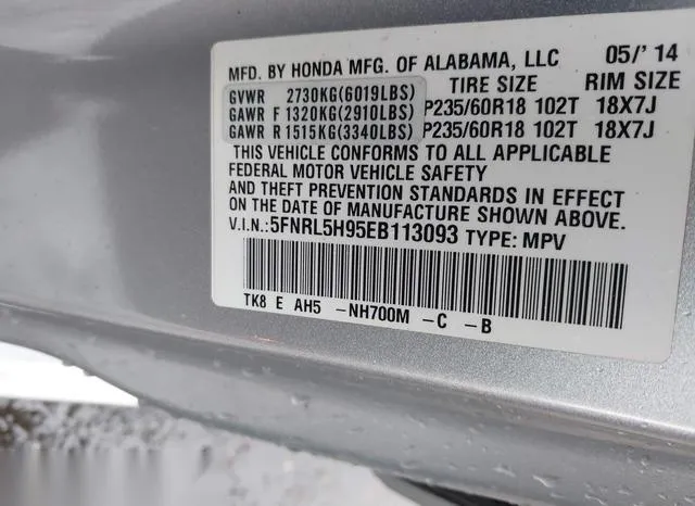 5FNRL5H95EB113093 2014 2014 Honda Odyssey- Touring/Touring 9