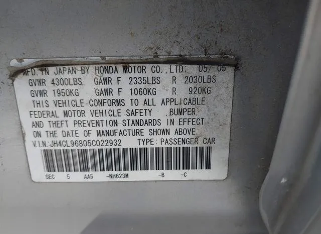 JH4CL96805C022932 2005 2005 Acura TSX 9