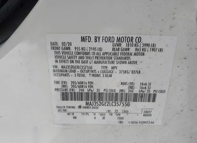 MAJ3S2GE2LC357550 2020 2020 Ford Ecosport- SE 9