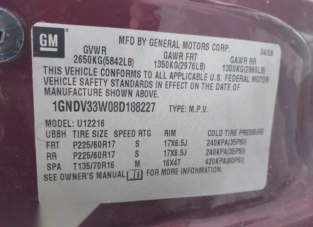 1GNDV33W08D188227 2008 2008 Chevrolet Uplander- LT 9