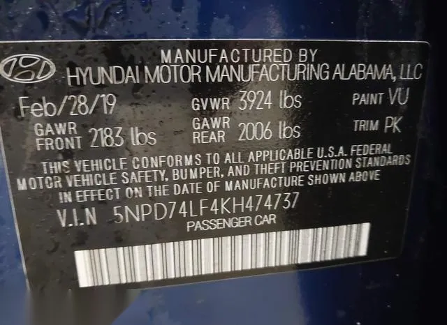 5NPD74LF4KH474737 2019 2019 Hyundai Elantra- SE 9