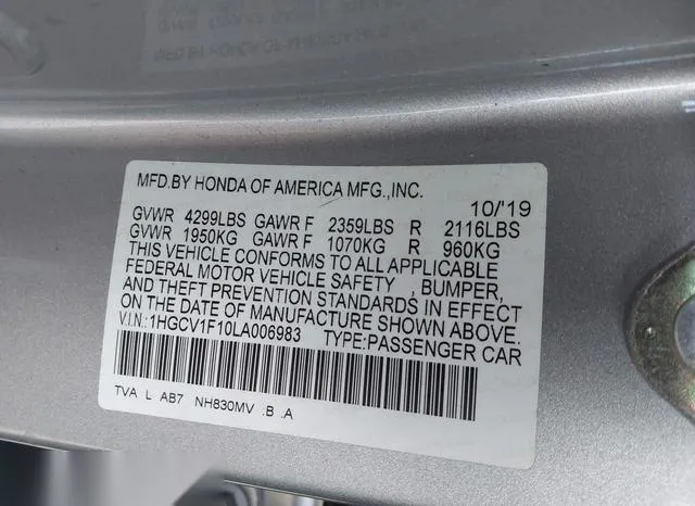 1HGCV1F10LA006983 2020 2020 Honda Accord- LX 9