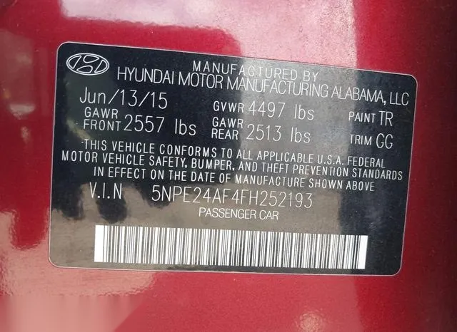 5NPE24AF4FH252193 2015 2015 Hyundai Sonata- SE 9