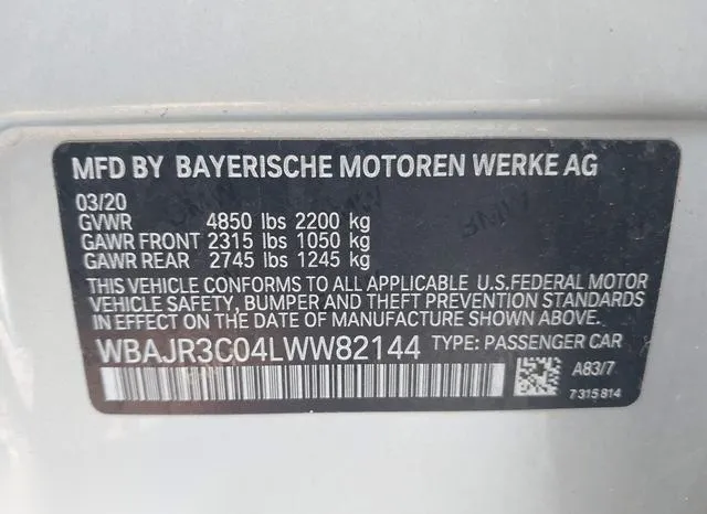 WBAJR3C04LWW82144 2020 2020 BMW 5 Series- 530I 9