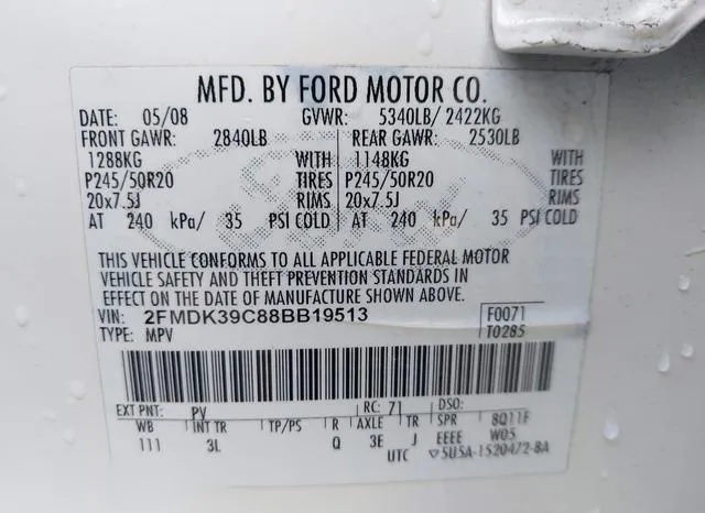 2FMDK39C88BB19513 2008 2008 Ford Edge- Limited 8