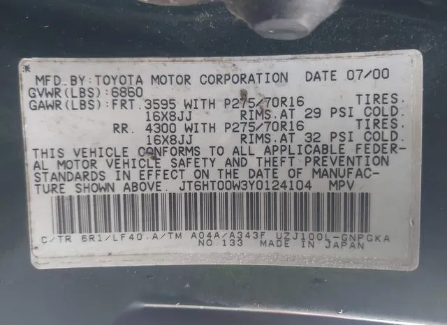 JT6HT00W3Y0124104 2000 2000 Lexus LX- 470 9