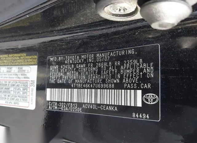 4T1BE46K47U699688 2007 2007 Toyota Camry- CE 9